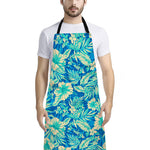Blue Blossom Tropical Pattern Print Bib Apron With Pocket