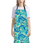 Blue Blossom Tropical Pattern Print Bib Apron With Pocket