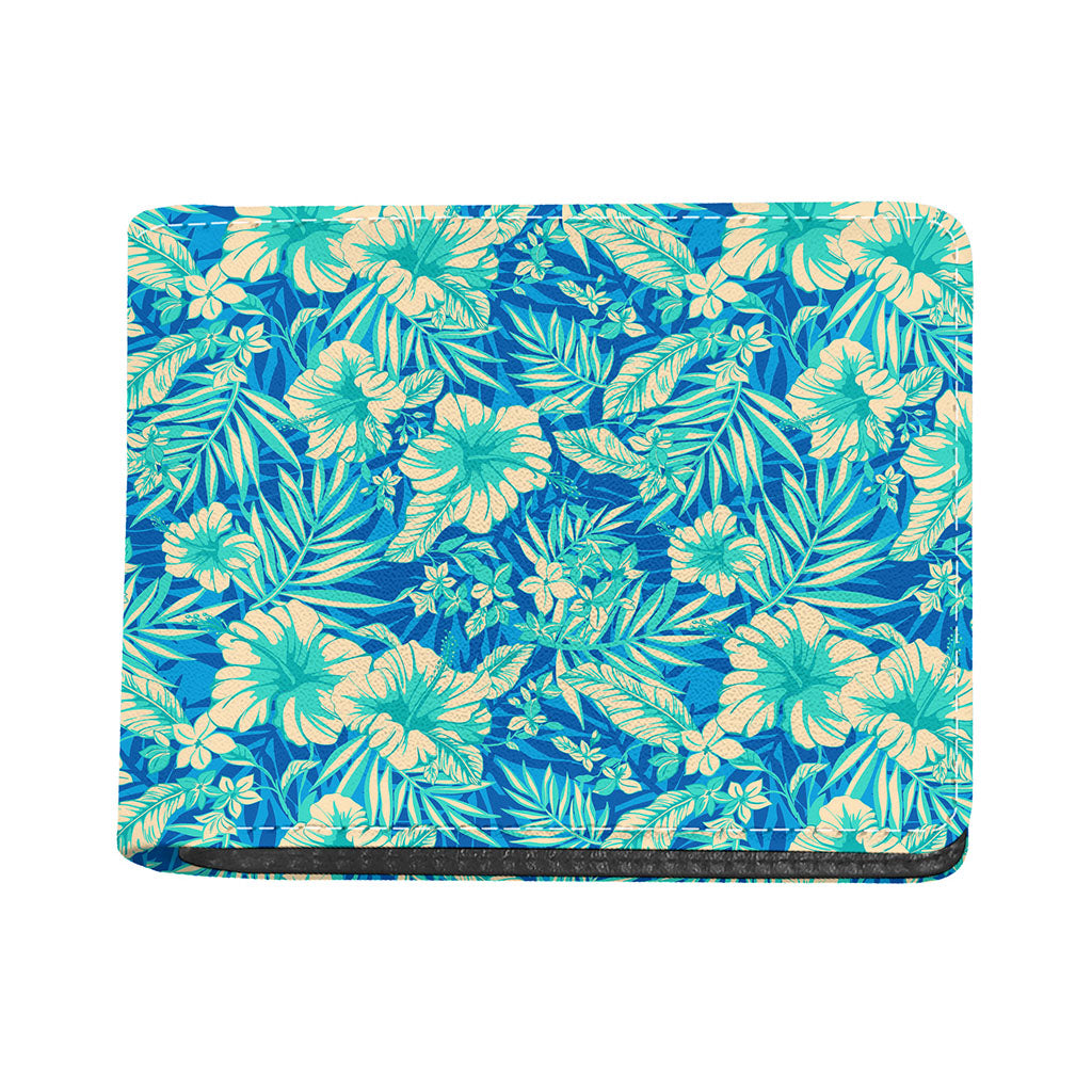 Blue Blossom Tropical Pattern Print Bifold Wallet