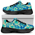 Blue Blossom Tropical Pattern Print Black Chunky Shoes