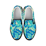 Blue Blossom Tropical Pattern Print Black Slip On Sneakers