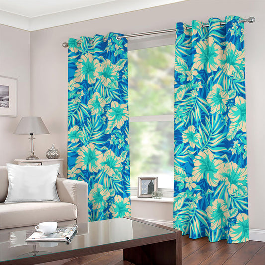 Blue Blossom Tropical Pattern Print Blackout Grommet Curtains