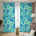 Blue Blossom Tropical Pattern Print Blackout Pencil Pleat Curtains