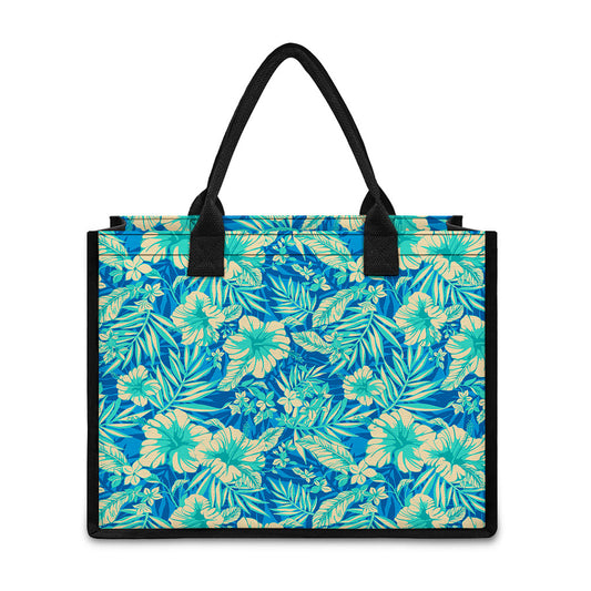Blue Blossom Tropical Pattern Print Canvas Tote Bag