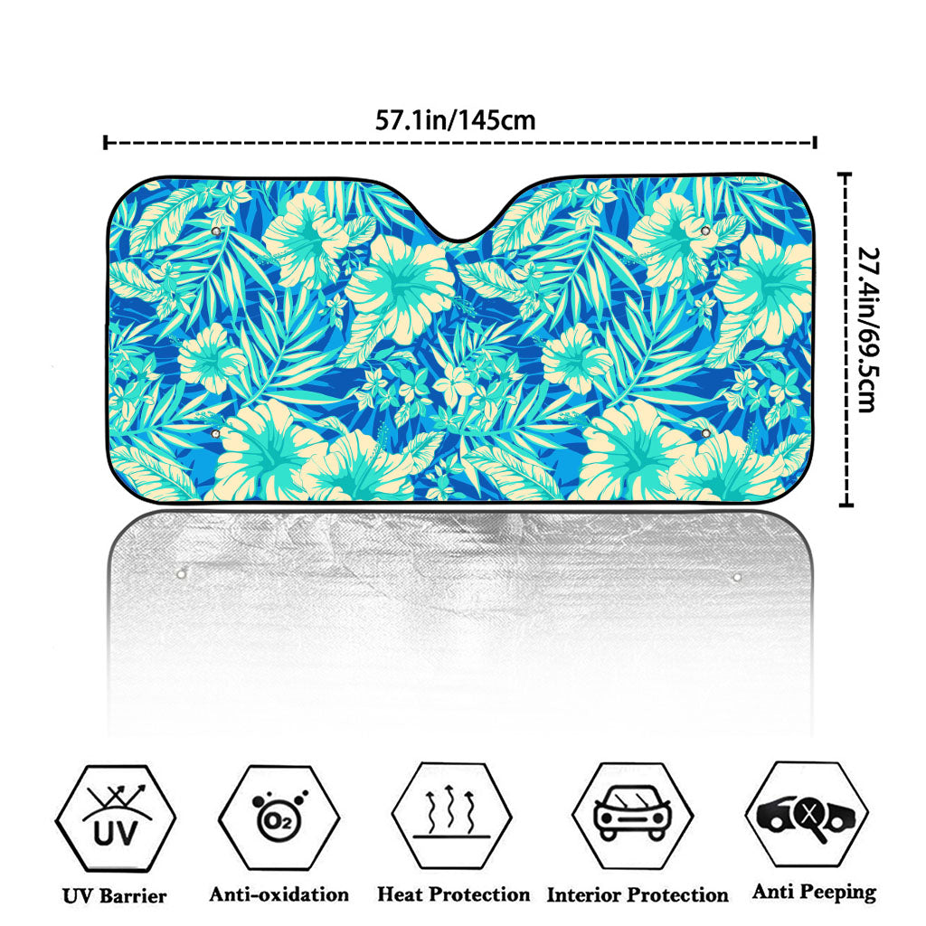Blue Blossom Tropical Pattern Print Car Windshield Sun Shade