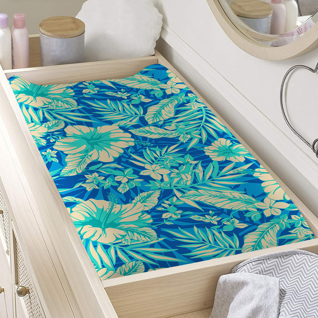 Blue Blossom Tropical Pattern Print Changing Pad Cover