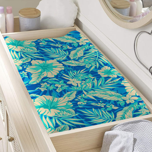 Blue Blossom Tropical Pattern Print Changing Pad Cover