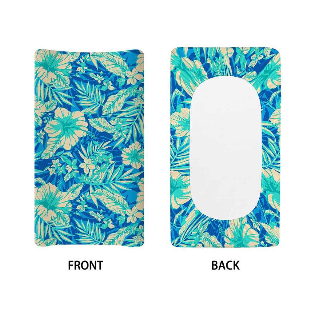 Blue Blossom Tropical Pattern Print Changing Pad Cover