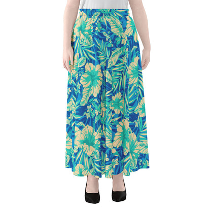 Blue Blossom Tropical Pattern Print Chiffon Maxi Skirt