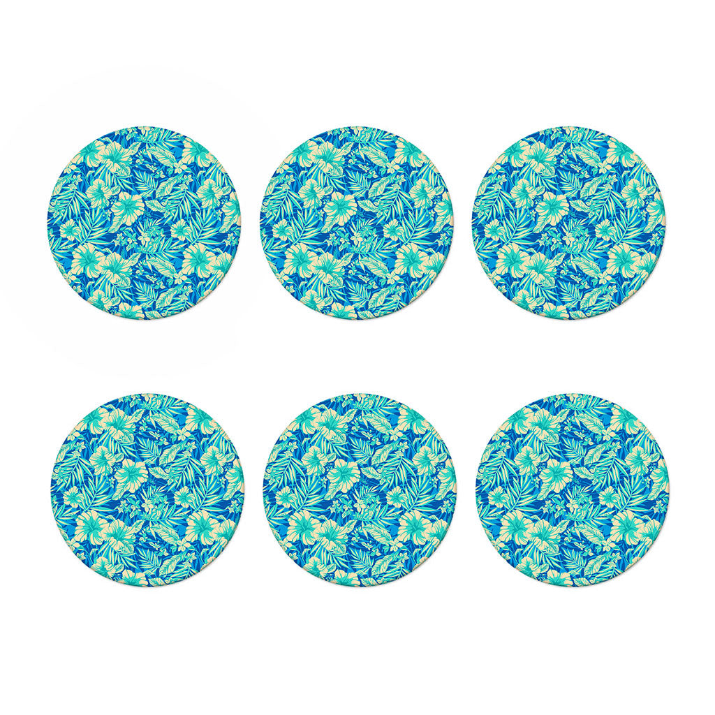 Blue Blossom Tropical Pattern Print Coaster Set