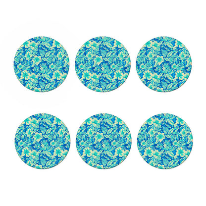 Blue Blossom Tropical Pattern Print Coaster Set
