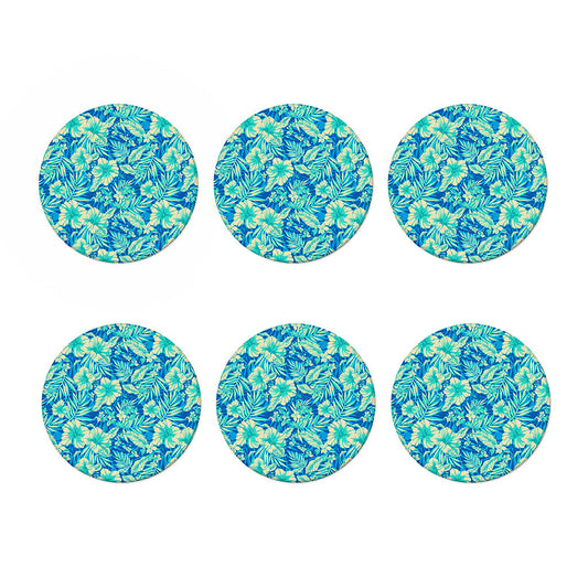 Blue Blossom Tropical Pattern Print Coaster Set