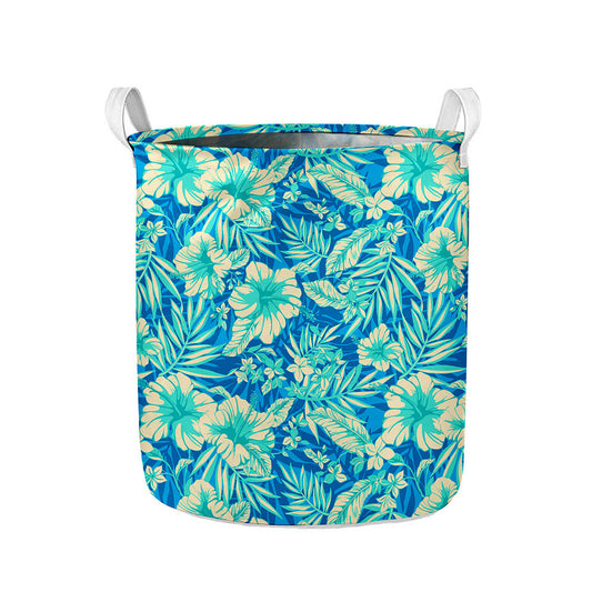 Blue Blossom Tropical Pattern Print Collapsible Laundry Basket