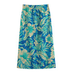 Blue Blossom Tropical Pattern Print Cotton Front Slit Maxi Skirt