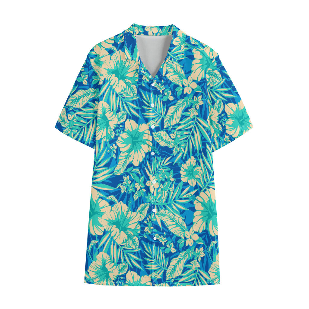 Blue Blossom Tropical Pattern Print Cotton Hawaiian Shirt