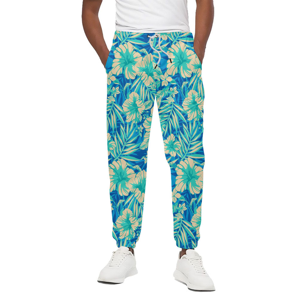 Blue Blossom Tropical Pattern Print Cotton Pants