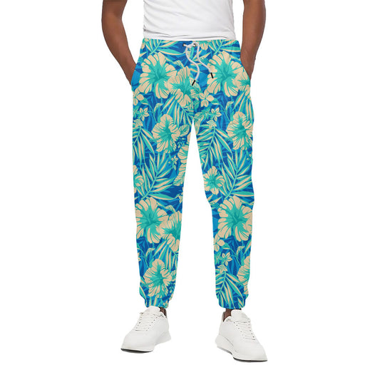 Blue Blossom Tropical Pattern Print Cotton Pants