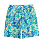Blue Blossom Tropical Pattern Print Cotton Shorts