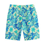 Blue Blossom Tropical Pattern Print Cotton Shorts