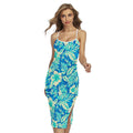Blue Blossom Tropical Pattern Print Cross Back Cami Dress
