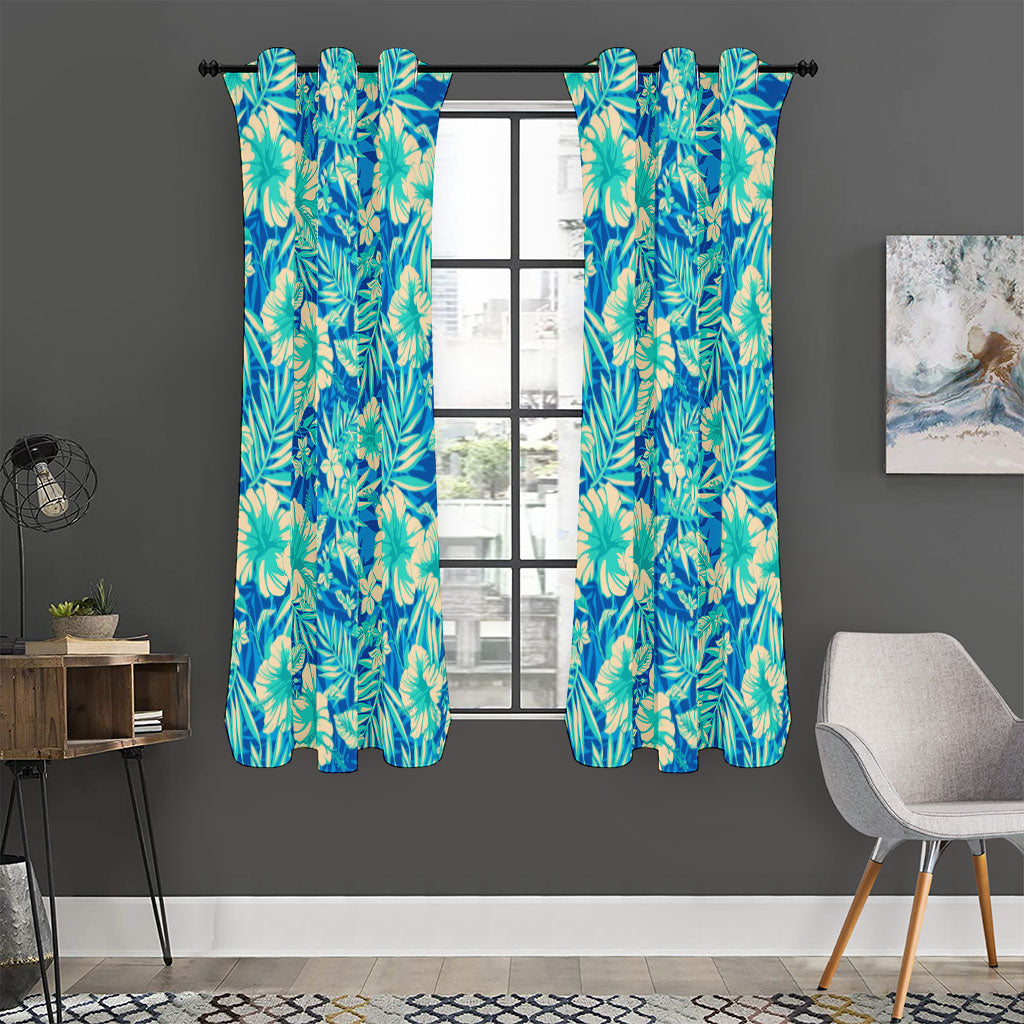 Blue Blossom Tropical Pattern Print Curtain