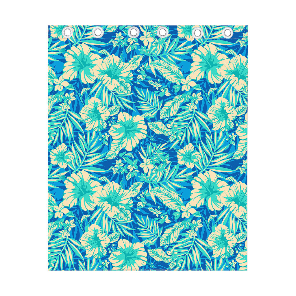 Blue Blossom Tropical Pattern Print Curtain