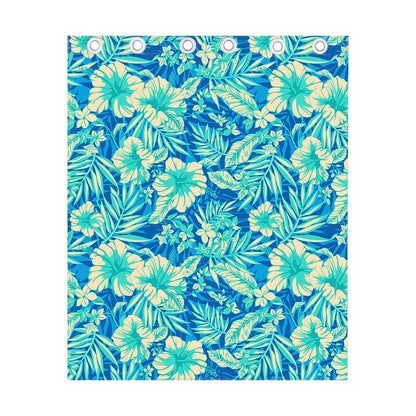 Blue Blossom Tropical Pattern Print Curtain