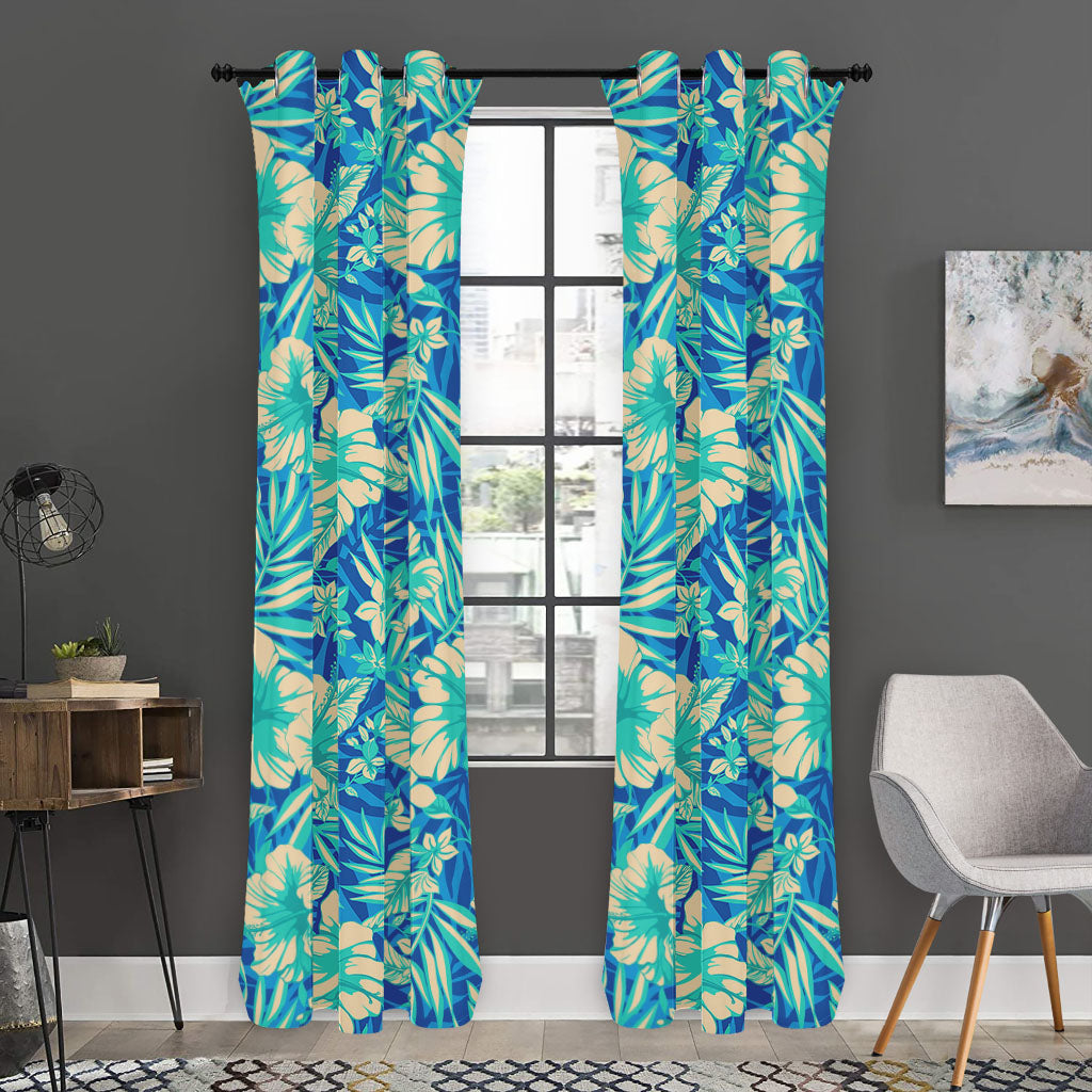 Blue Blossom Tropical Pattern Print Curtain