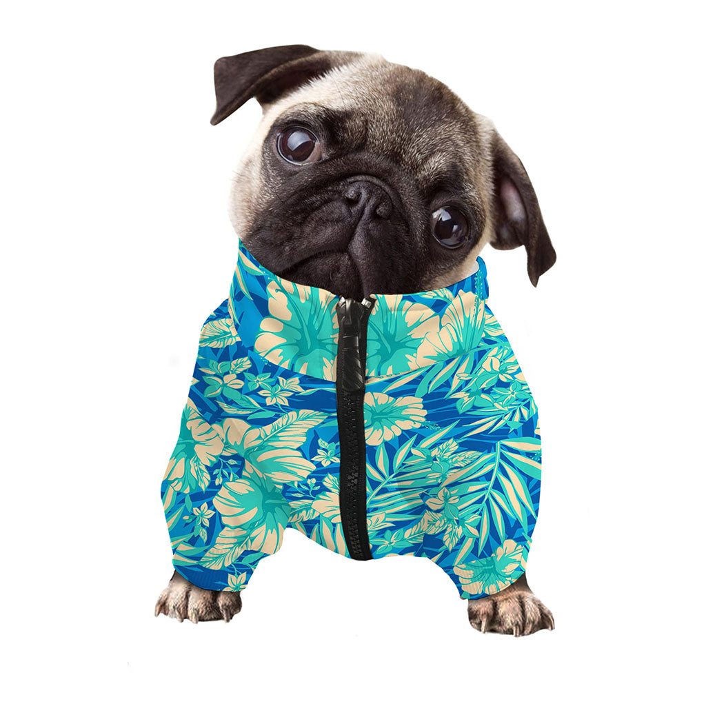 Blue Blossom Tropical Pattern Print Dog Zip Up Jacket