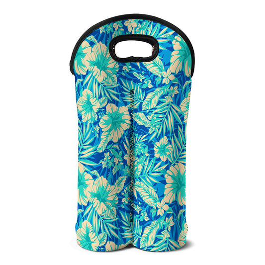 Blue Blossom Tropical Pattern Print Double Neoprene Wine Tote