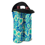 Blue Blossom Tropical Pattern Print Double Neoprene Wine Tote