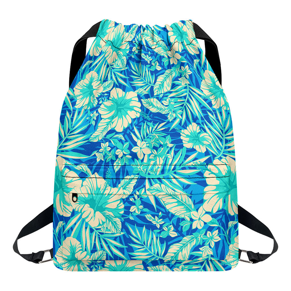 Blue Blossom Tropical Pattern Print Drawstring Backpack