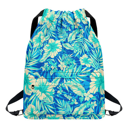 Blue Blossom Tropical Pattern Print Drawstring Backpack