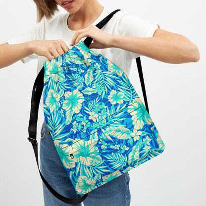 Blue Blossom Tropical Pattern Print Drawstring Backpack