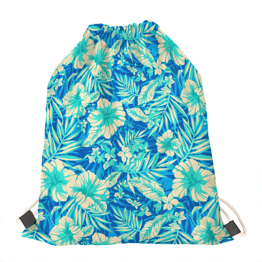Blue Blossom Tropical Pattern Print Drawstring Bag