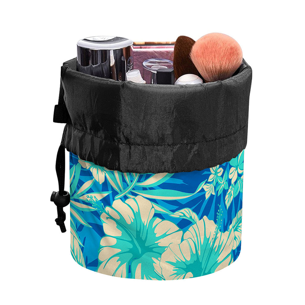 Blue Blossom Tropical Pattern Print Drawstring Makeup Bag