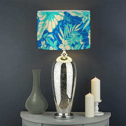 Blue Blossom Tropical Pattern Print Drum Lamp Shade