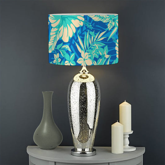 Blue Blossom Tropical Pattern Print Drum Lamp Shade