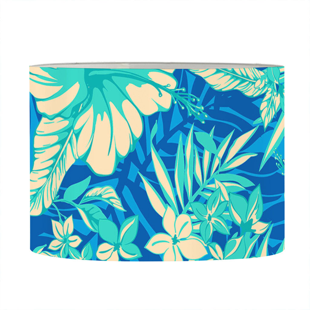 Blue Blossom Tropical Pattern Print Drum Lamp Shade