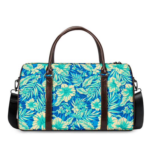 Blue Blossom Tropical Pattern Print Duffle Bag
