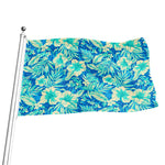 Blue Blossom Tropical Pattern Print Flag