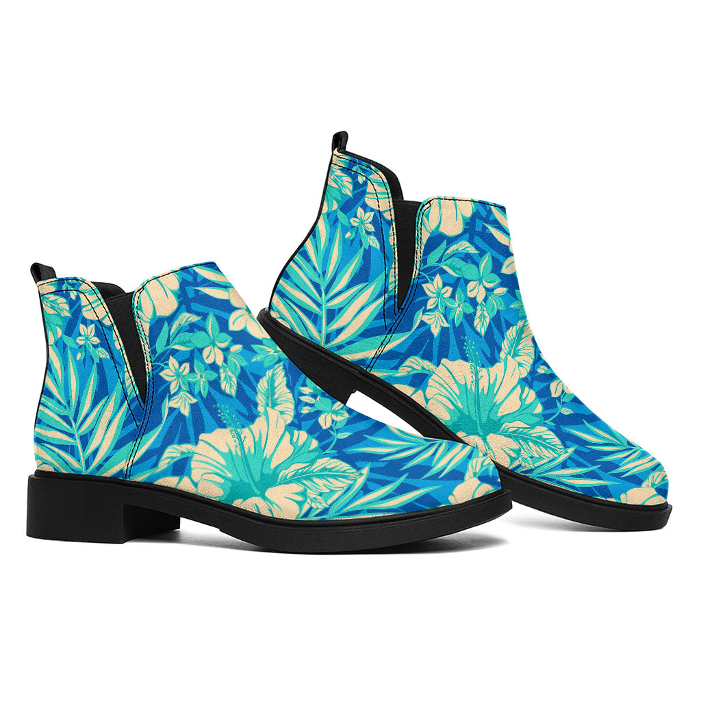 Blue Blossom Tropical Pattern Print Flat Ankle Boots