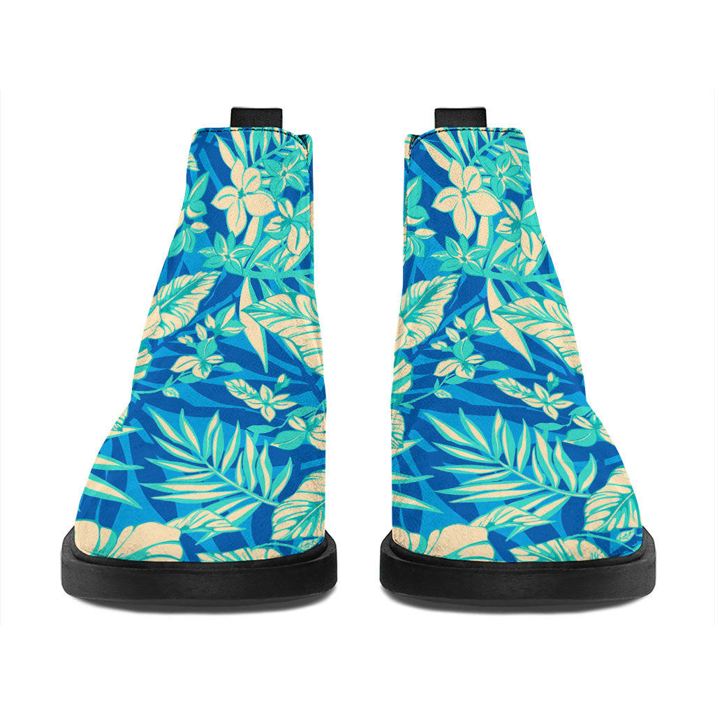 Blue Blossom Tropical Pattern Print Flat Ankle Boots