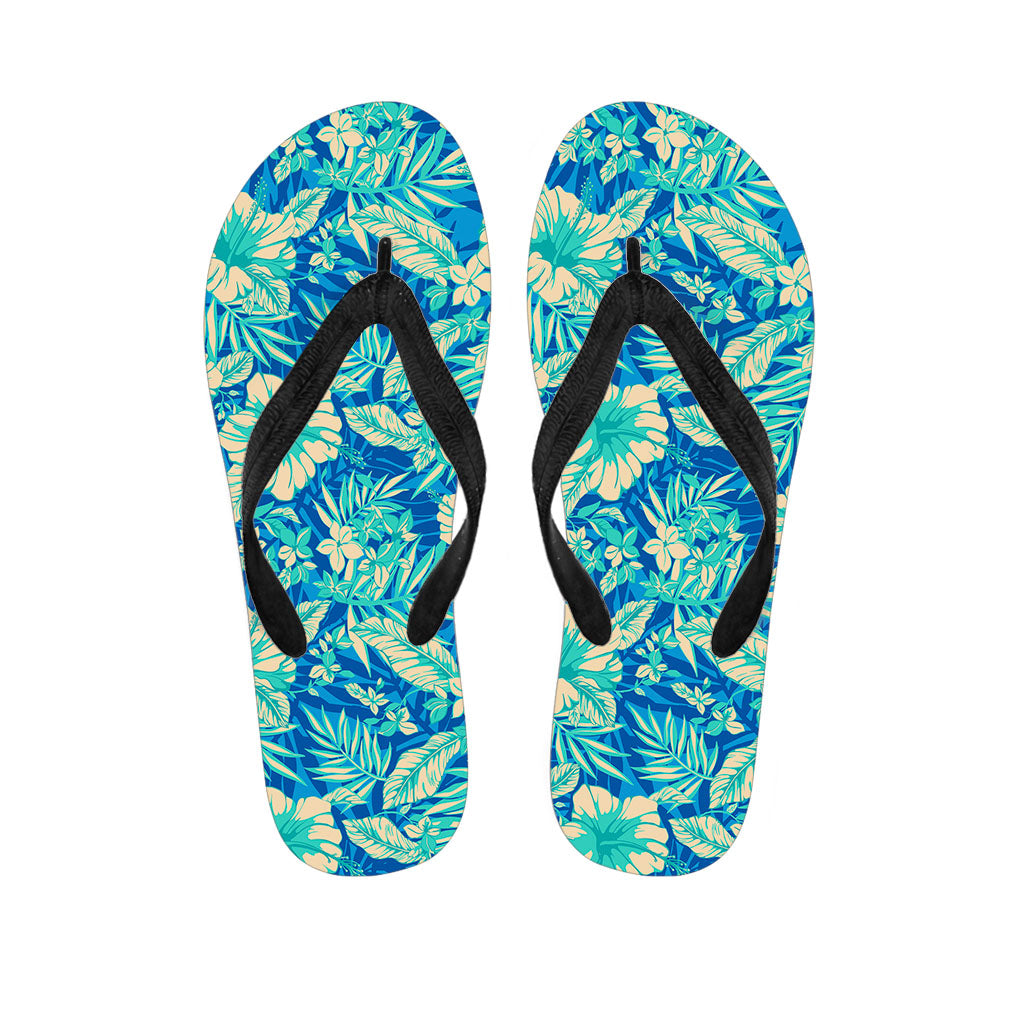 Blue Blossom Tropical Pattern Print Flip Flops