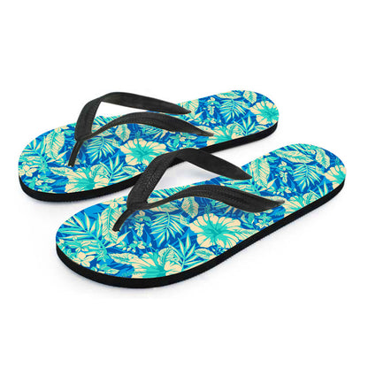 Blue Blossom Tropical Pattern Print Flip Flops