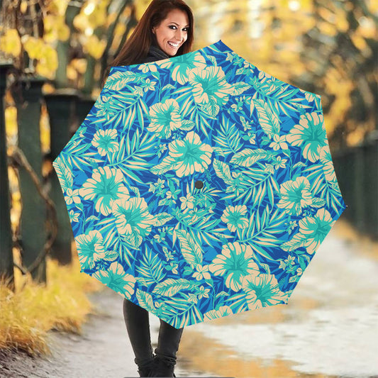 Blue Blossom Tropical Pattern Print Foldable Umbrella