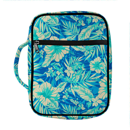 Blue Blossom Tropical Pattern Print Front Pocket Bible Bag