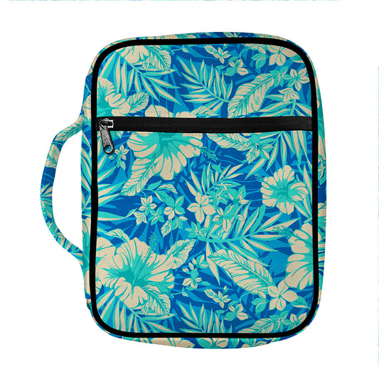 Blue Blossom Tropical Pattern Print Front Pocket Bible Bag