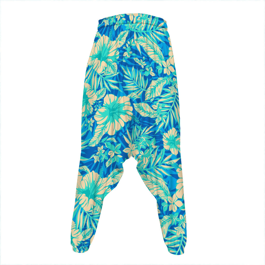 Blue Blossom Tropical Pattern Print Hammer Pants