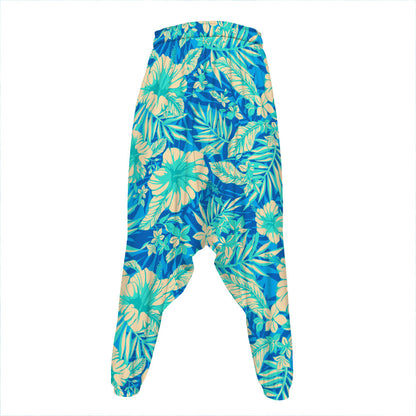 Blue Blossom Tropical Pattern Print Hammer Pants